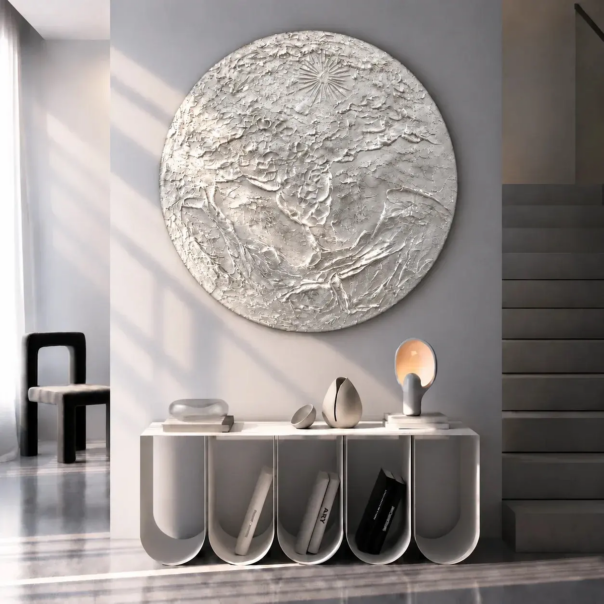 Quadro Luna materico silver - MOON 110 cm - by Alessandro Vinci - spedizione inclusa