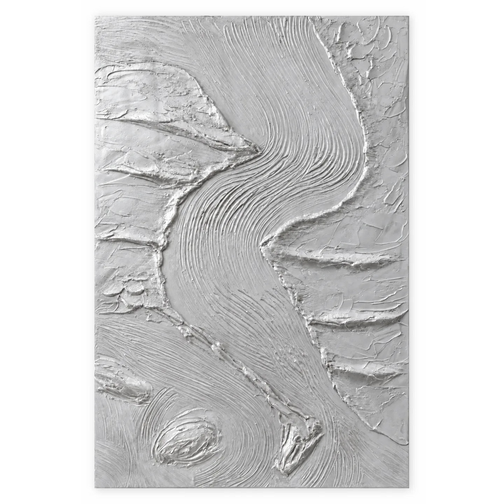 Quadro Argento Materico THE RIVER 100×150 cm - By Alessandro Vinci - spedizione inclusa