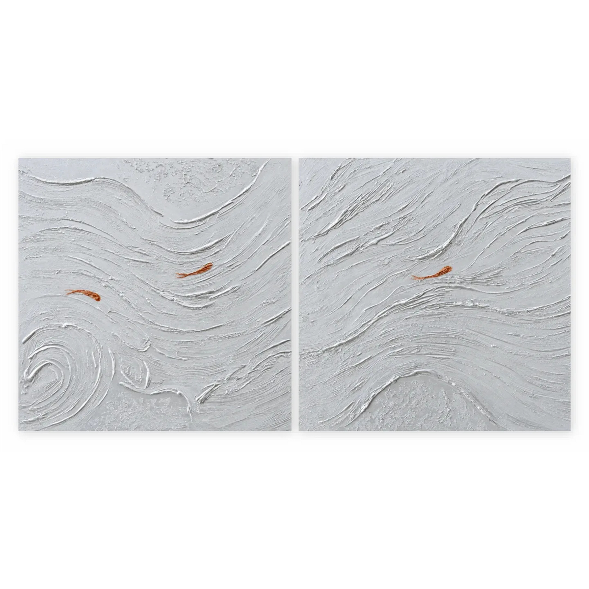 Quadro astratto materico argento SILVER FLOW – SET 2 PZ 100×100 cm - By Alessandro Vinci - totale 200x100cm spedizione inclusa